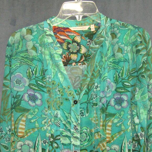 Soft Surroundings Luau Garden Top Tank Set Size S Green Floral Flowy Sheer Women - Picture 2 of 10